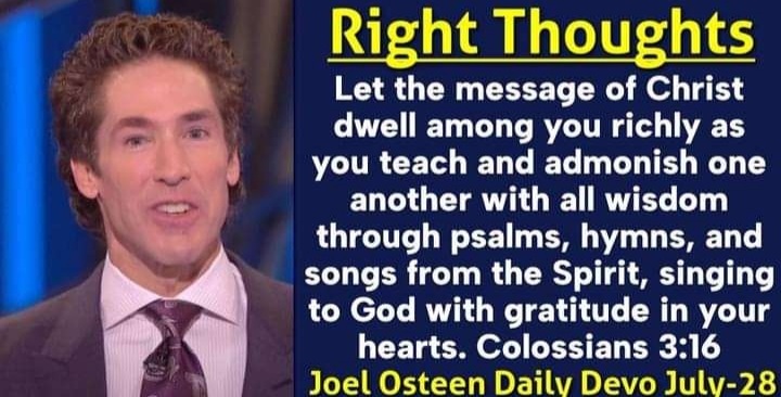 Right Thoughts On Joel Osteen Daily Devotional (July-28-2024)…SPORTLINES1