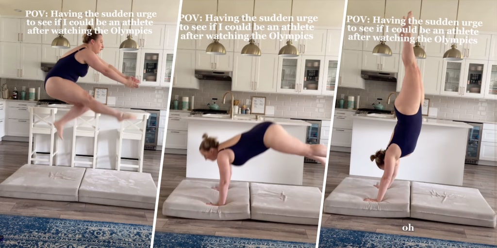 Just In: Mom Attempts Olympic Gymnastics in her Kitchen and her Performance goes Viral After….