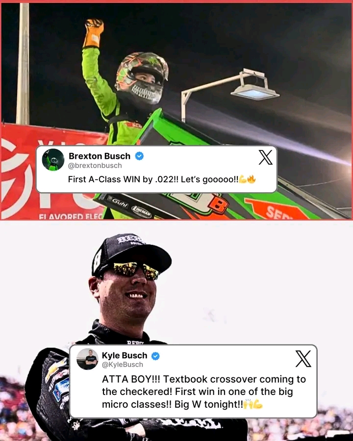Breaking: Brexton’s first A-Class win by .022!! Kyle Busch’s pride is through the roof! 🙌🏻💪🏻 The next generation is here to race…..